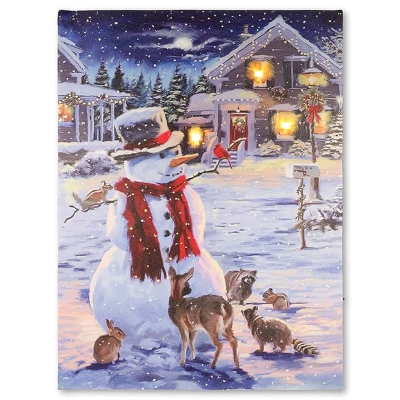 Snowman nwt and animals winter Christmas Canvas Art 11 x 14 - Picture 1 of 2